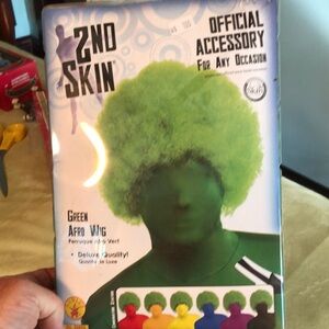 New Rubies 2nd Skin Deluxe Green Afro Costume Wig Adult One Size Fits Most